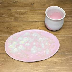 カップとお皿のセット(丸み楕円のお皿:桃色)