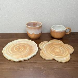 カップとお皿のセット(お花のお皿:オレンジ)