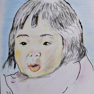 小さいお子様の色鉛筆画